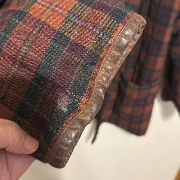 Rare Ralph Lauren Outdoor Clothing Lambs Wool Plaid Leather Coat Jacket